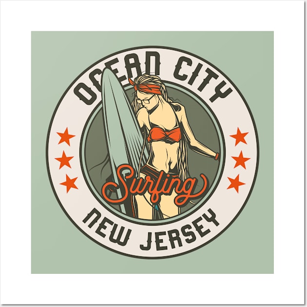 Vintage Surfing Badge for Ocean City, New Jersey Wall Art by SLAG_Creative